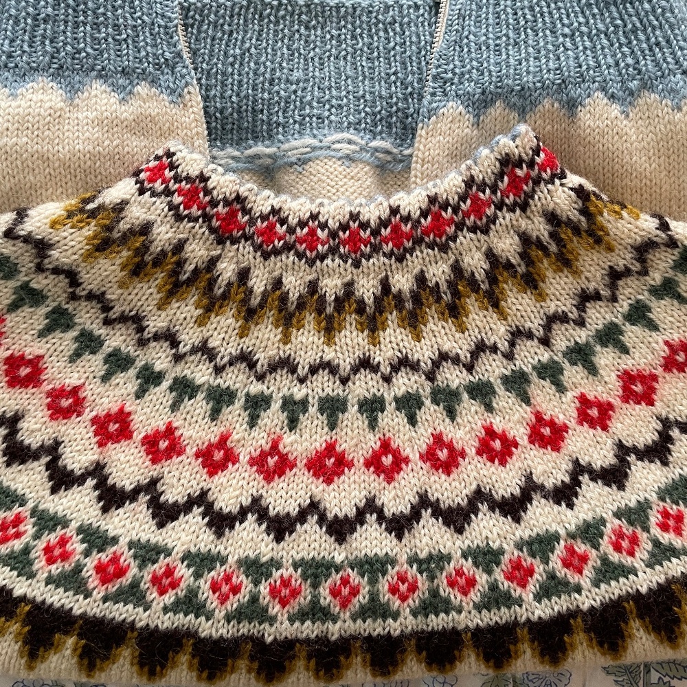Vintage 70s Norwegian Wool Zip-Up Fair Isle Sweater - Picture 3 of 6